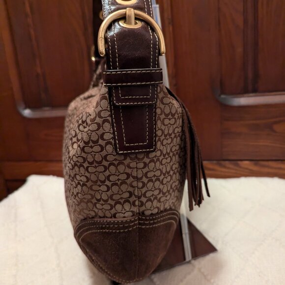Vintage Coach 2158 Brown Signature Logo Suede Leather Hobo Shoulder - Picture 4 of 16